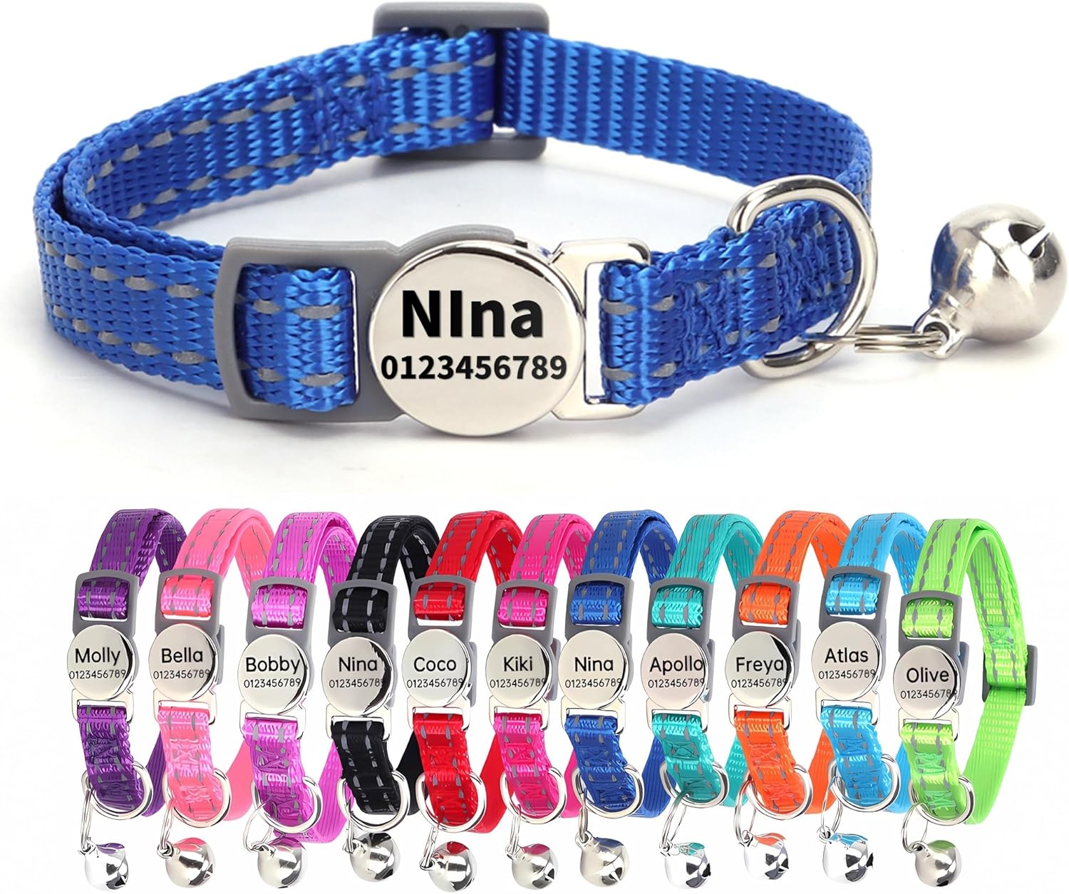 SEOUGEE Cat Collar Quick Release with Personalised Name Tag, Reflective Kitten Collars with Bells & Safety Release, 19-30 CM Adjustable, Rose Red - Comfort Style