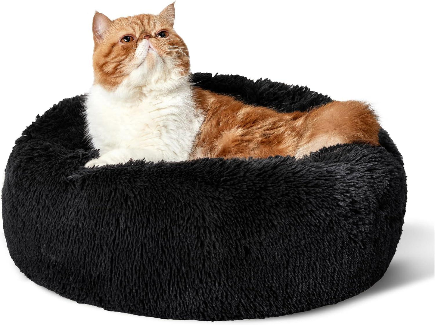Bedsure Dog Bed Donut Bed - Washable Cat Beds for Indoor Cats Large, Fluffy Calming Kitten Bed for Small Dog and Puppy, Grey, 50x50x16cm - Comfort Style