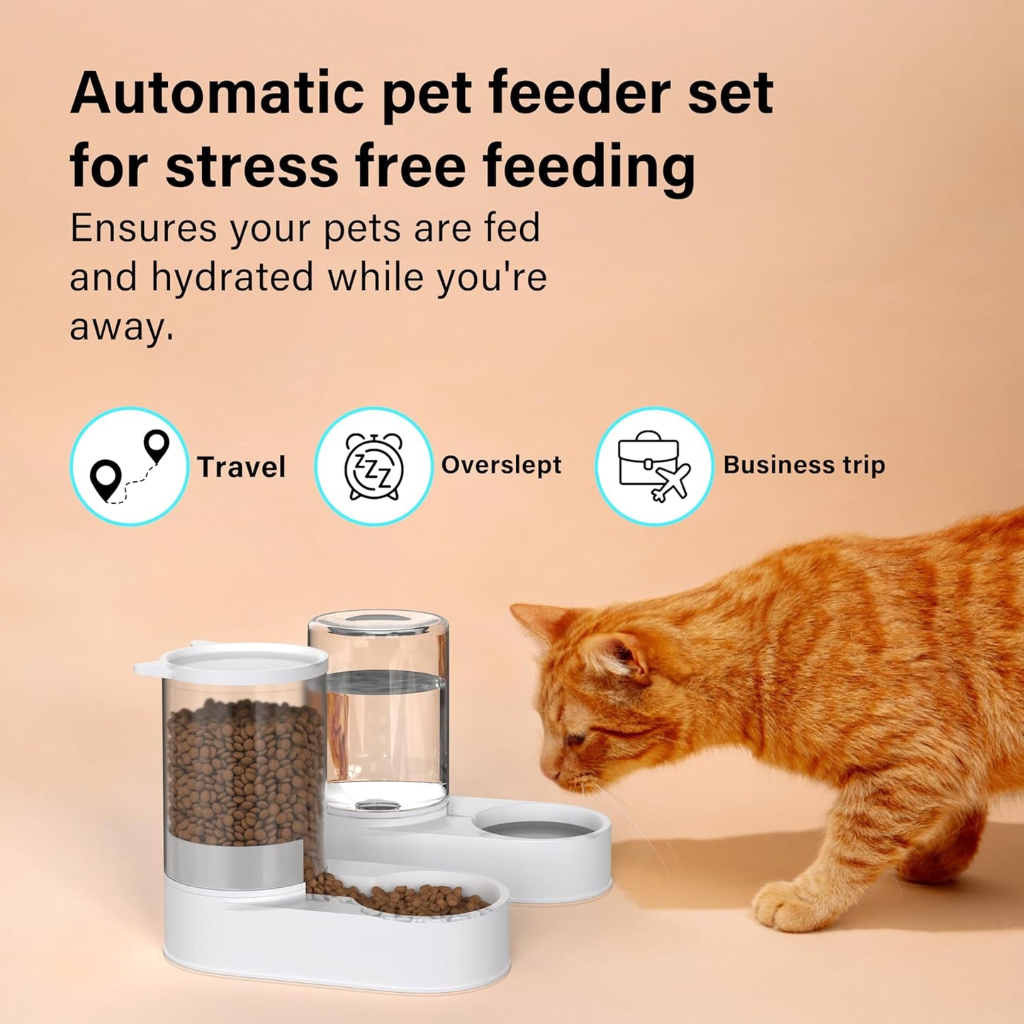 Automatic Food Feeder and Waterer Set 3.2L, 2 Packs Automatic Feeder and Waterer Set,Plastic Dog Food Dispenser and Dog Water Dispenser for Small&Medium Dogs Cats 30x15.5x25cm - Comfort Style