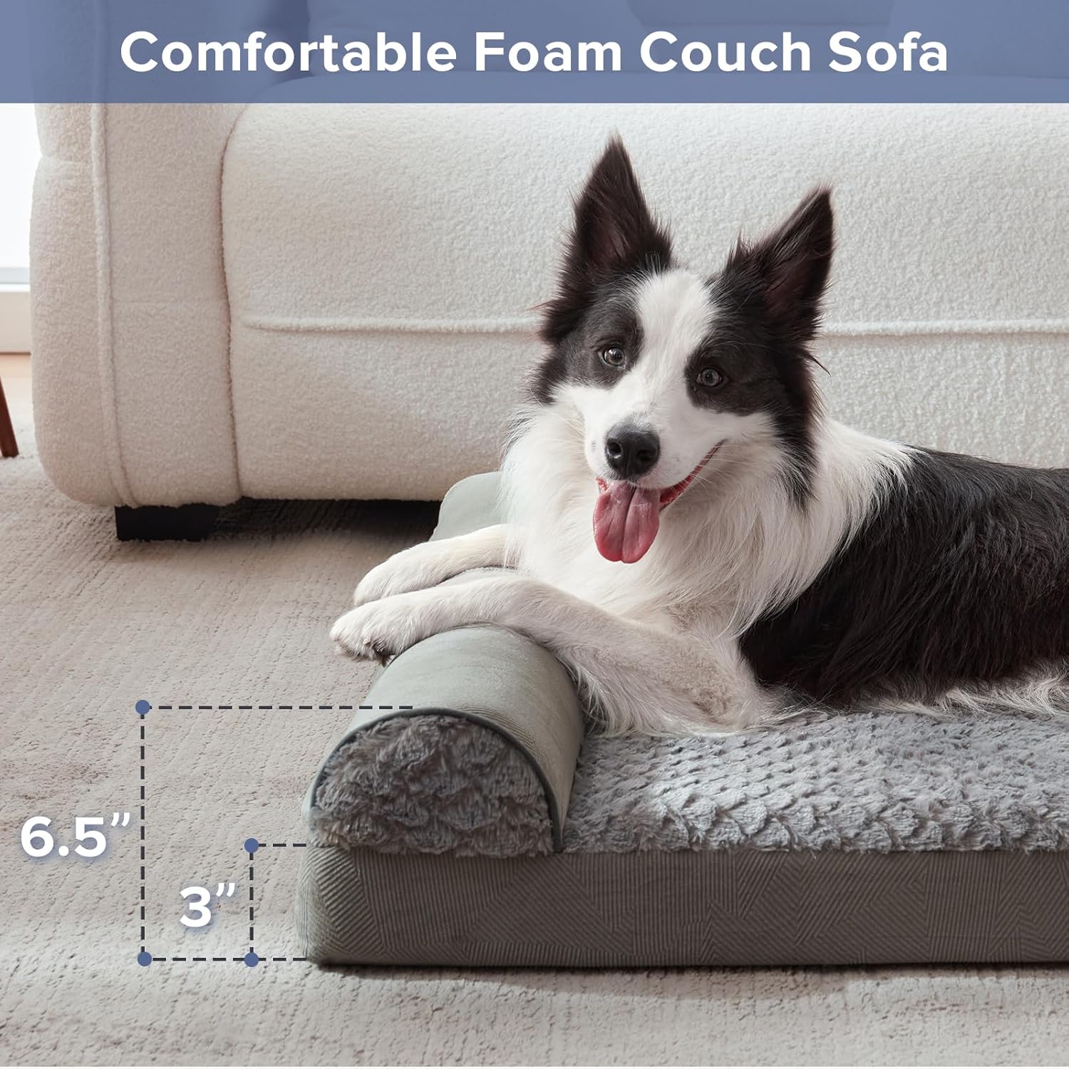 FURTIME Large Dog Bed(89 x 64cm), Orthopedic Memory Foam Dog Beds Sofa with Removable Flannel Cover, Washable Pet Bed, Good for Doberman Pinscher, Sheltie, Border Collie, Australian Herding Dog - Comfort Style