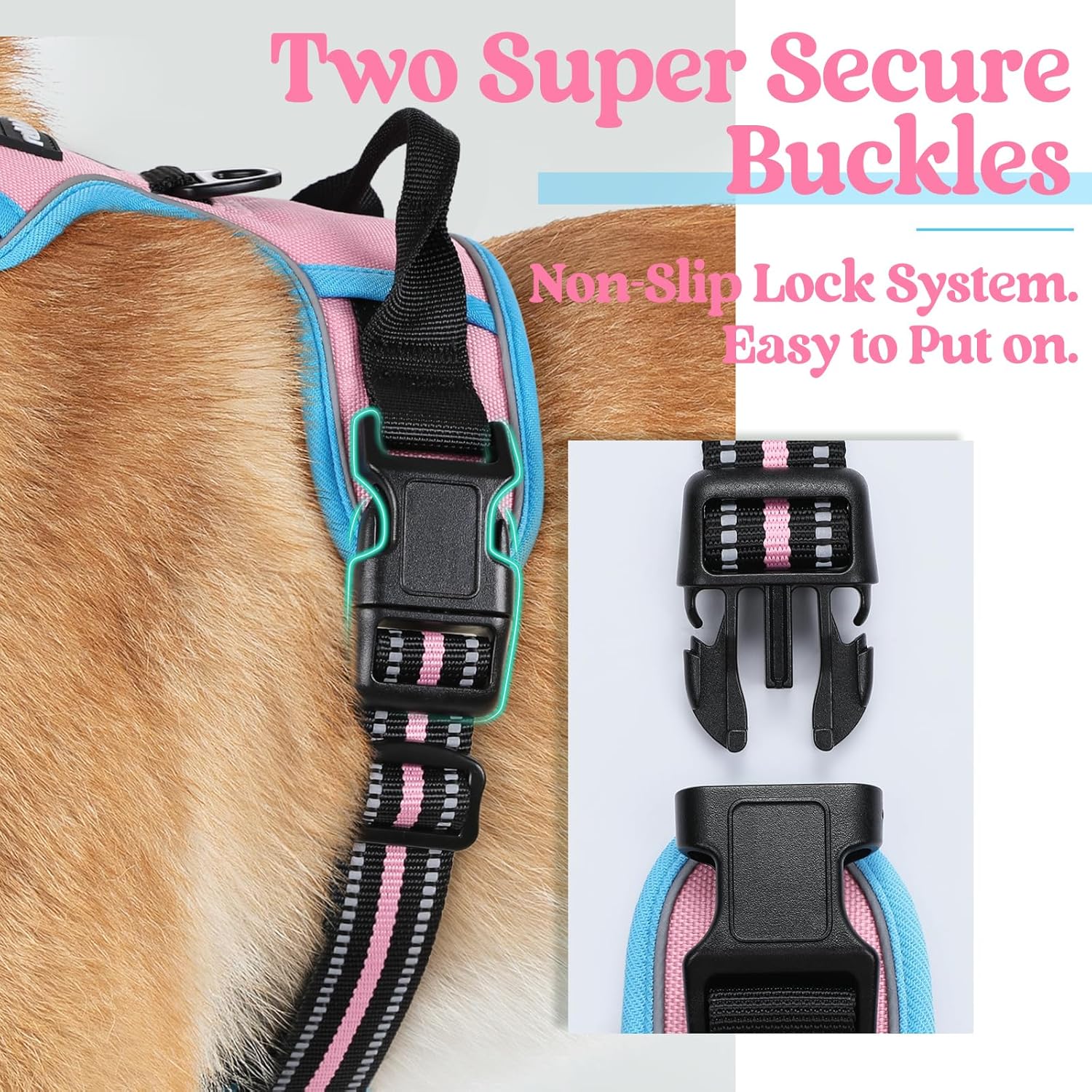rabbitgoo Dog Harness Large Dog No Pull Pet Harness with 2 Leash Clips, Adjustable Soft Padded Pet Vest, Reflective No-Choke with Easy Control Handle for Training or Walking, Red, L - Comfort Style