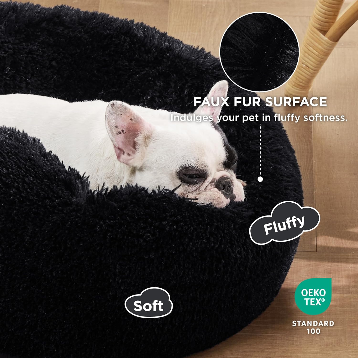 Bedsure Dog Bed Donut Bed - Washable Cat Beds for Indoor Cats Large, Fluffy Calming Kitten Bed for Small Dog and Puppy, Grey, 50x50x16cm - Comfort Style