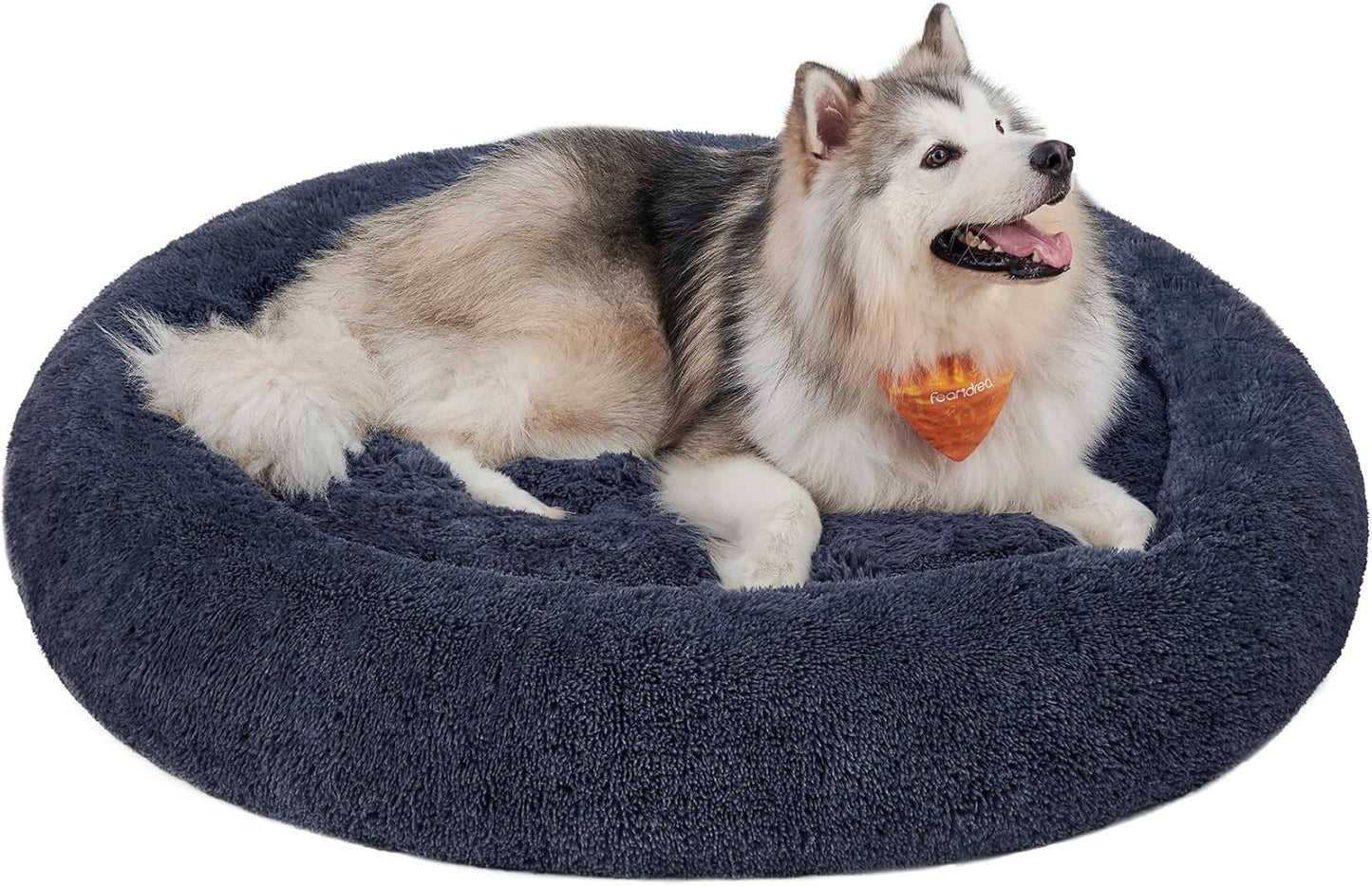 Feandrea Dog Bed, Donut Cat Bed, Fluffy Calming Pet Bed with Removable, Washable Cover, Soft Long Plush, 50 cm, Grey - Comfort Style