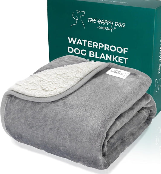 100% Waterproof Dog Blankets for Small & Medium Dogs – Soft Fleece, Washable Pet Throw for Sofa, Car & Furniture Protection, Soft Fluffy Reversible Blanket, 75x100cm, Grey/White