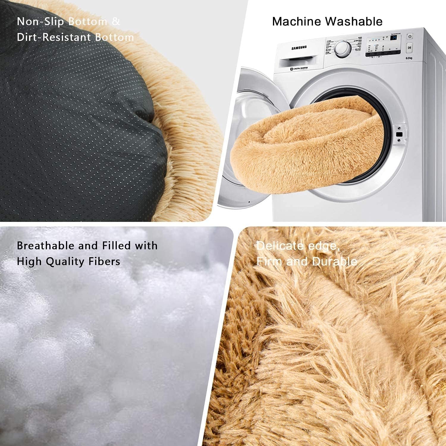 MFOX Calming Dog Bed Cat Bed Donut, Faux Fur Donut Cuddler Washable Self-Warming Pet Bed, Large Round Plush Dog Bed for Small/Medium/Large Dogs(60cm/80cm/90cm/110cm) - Comfort Style