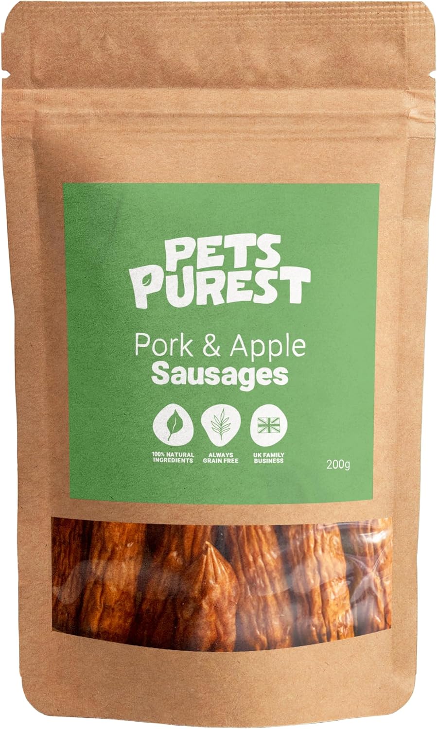 Pets Purest Natural Dog Treat Chews - 100% Healthy Air-Dried Pork & Beef Sausage Meat Treats for Dogs, Puppy & Senior. Grain & Gluten Free Low Fat Raw Protein Dog Food Snack (200g) - Comfort Style