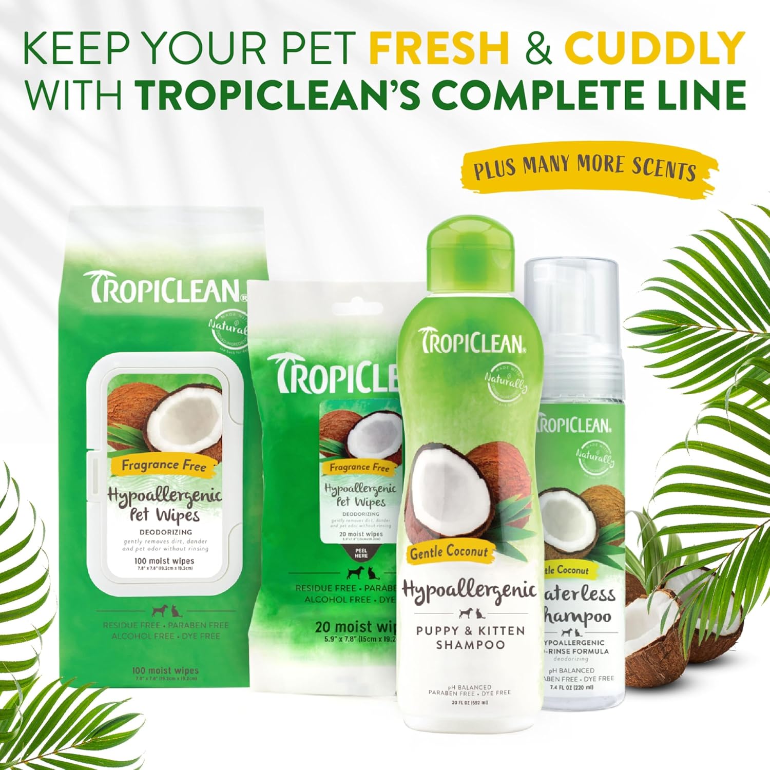 TropiClean Dog Shampoo Grooming Supplies - Hypoallergenic Puppy & Kitten Shampoo Gentle Cleansing for Sensitive Skin - Derived from Natural Ingredients - Used by Groomers - Gentle Coconut, 355ml