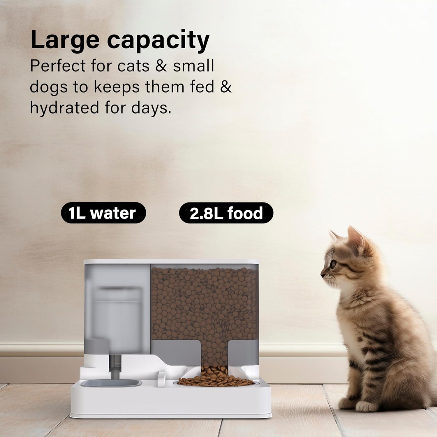 Automatic Food Feeder and Waterer Set 3.2L, 2 Packs Automatic Feeder and Waterer Set,Plastic Dog Food Dispenser and Dog Water Dispenser for Small&Medium Dogs Cats 30x15.5x25cm - Comfort Style