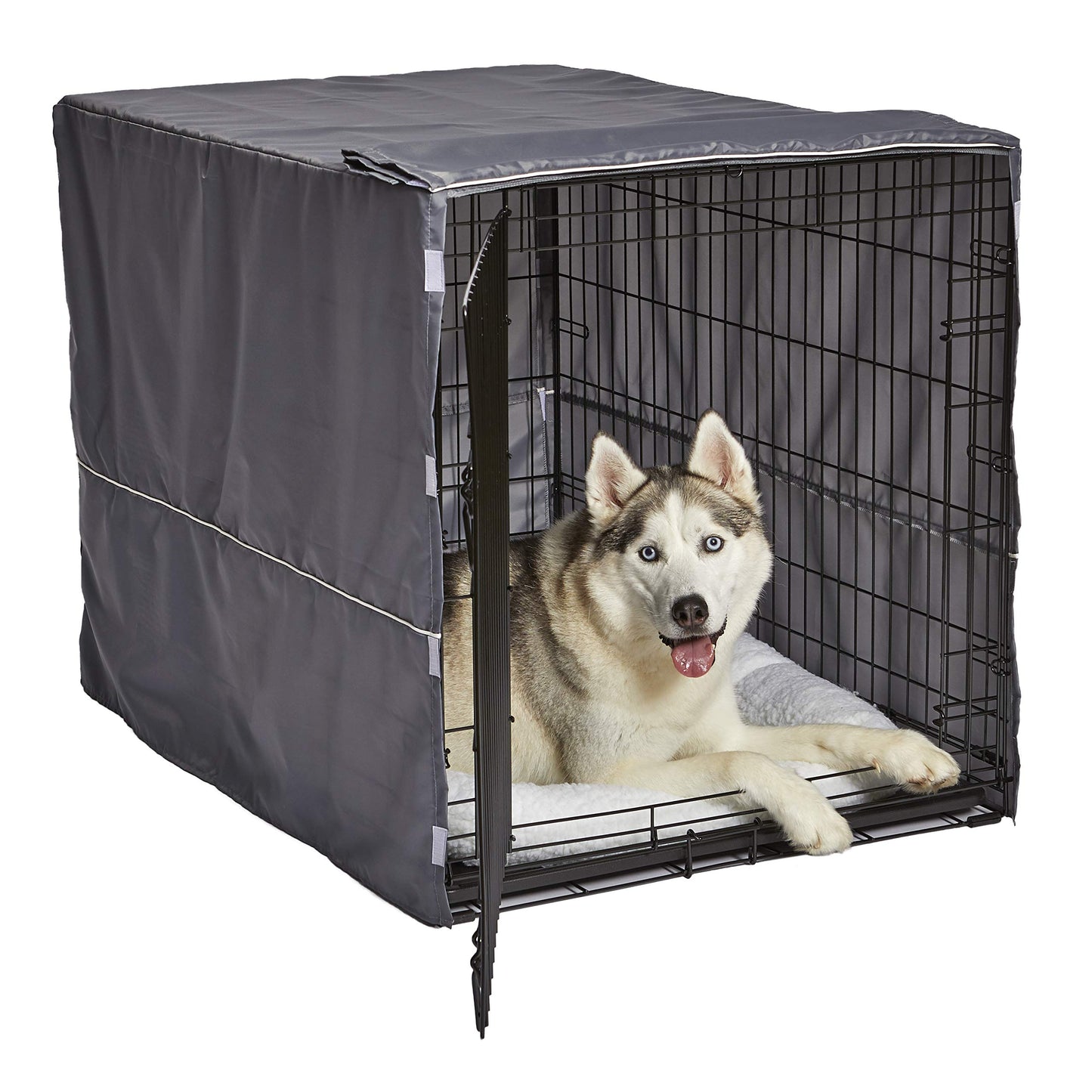 New World Large Dog Crate Cover Featuring Teflon Fabric Protector, Poly-Cotton Privacy Kennel Cover Fits Most 106 cm Crates, Gray Designer Print, Machine Washable, Reduces Barking, BCVR-42GYT