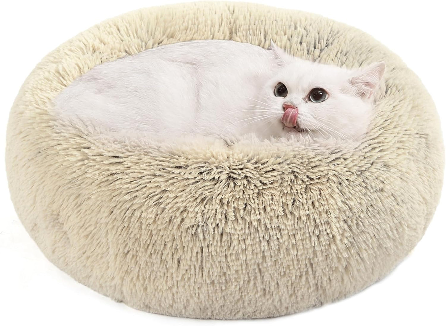 Feandrea Dog Bed, Donut Cat Bed, Fluffy Calming Pet Bed with Removable, Washable Cover, Soft Long Plush, 50 cm, Grey - Comfort Style