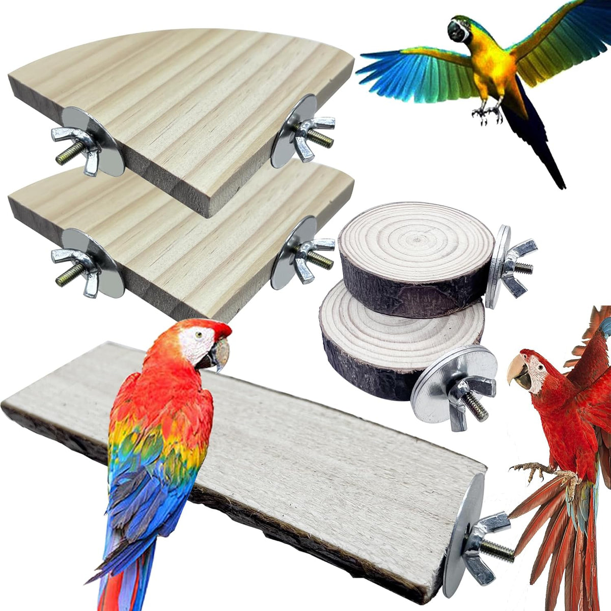 Allazone 5 PCS Natural Wooden Parrot Stand Bird Perch Stand Grape Stick Hanging Multi Branch Perch for Parrots, Bird Cage Accessories - Comfort Style
