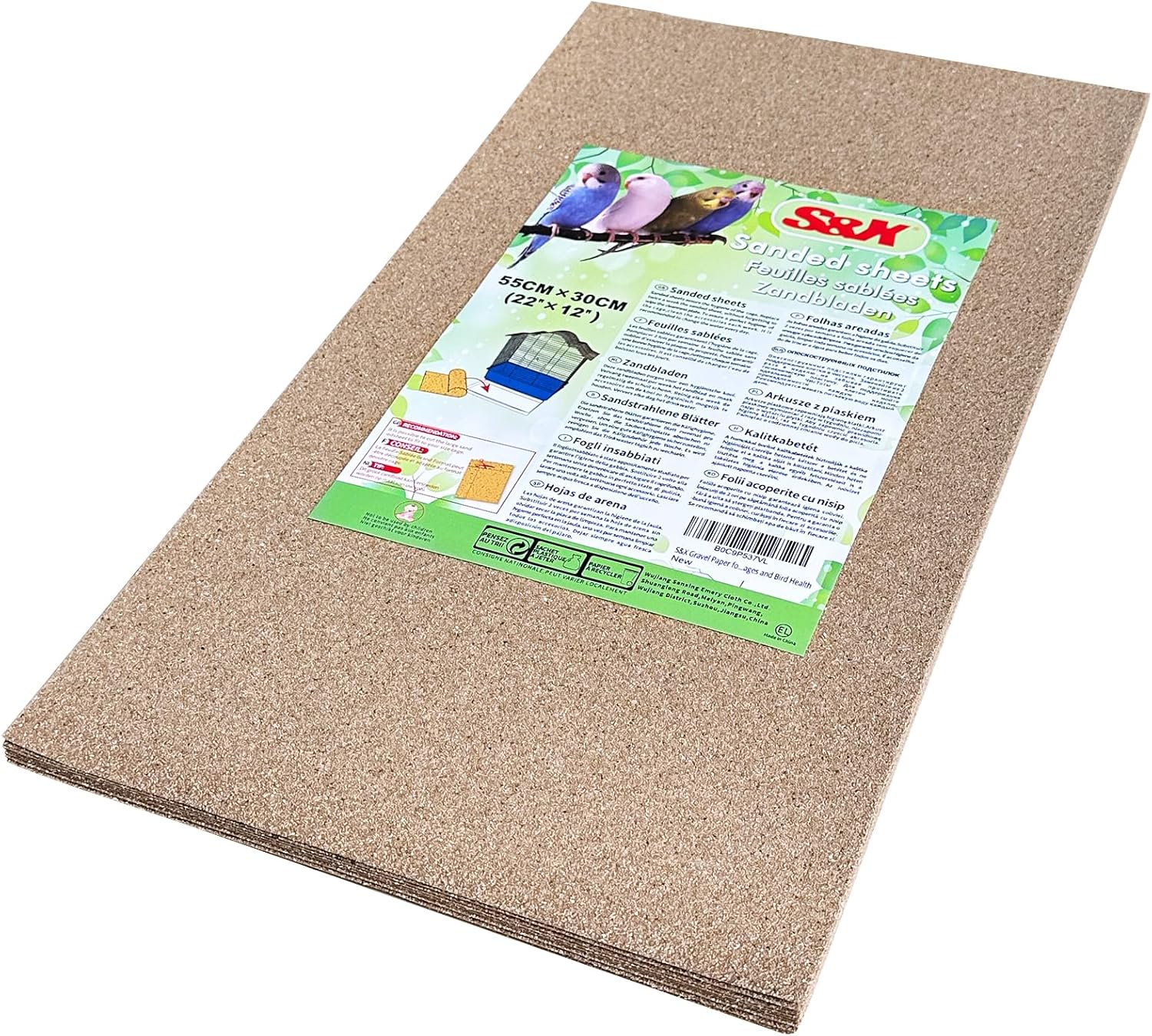 S&X Sand Sheets for Bird Cage 40cm x 25cm, Gravel Liner Paper 12PCS/Pack - Comfort Style