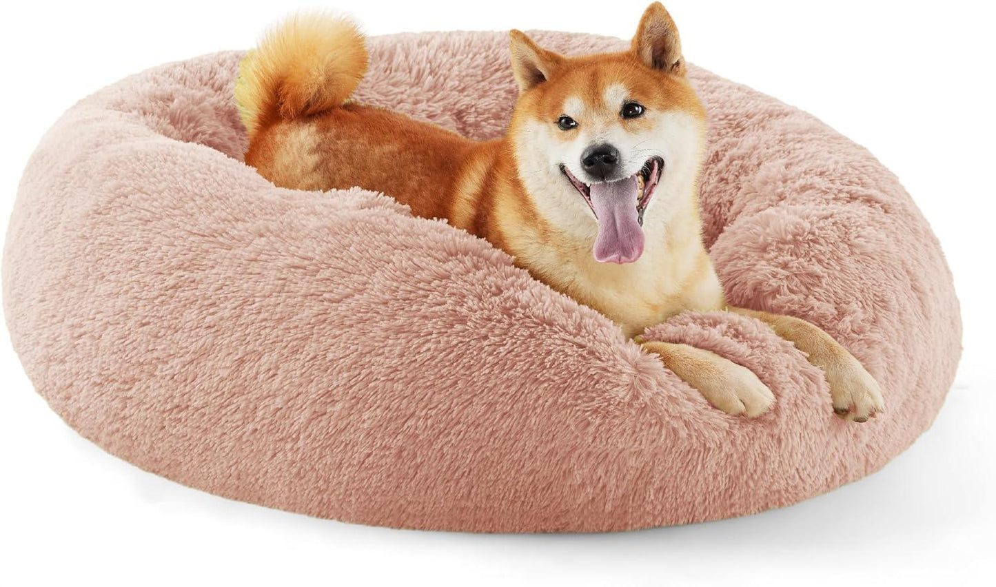 Bedsure Dog Bed Donut Bed - Washable Cat Beds for Indoor Cats Large, Fluffy Calming Kitten Bed for Small Dog and Puppy, Grey, 50x50x16cm - Comfort Style