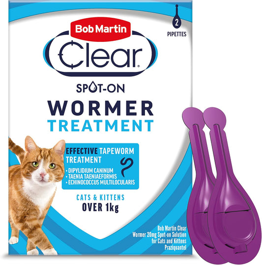Bob Martin Clear | Spot On Wormer for Cats & Kittens | 100% Effective Tapeworm Treatment (2 Pipettes) - Comfort Style