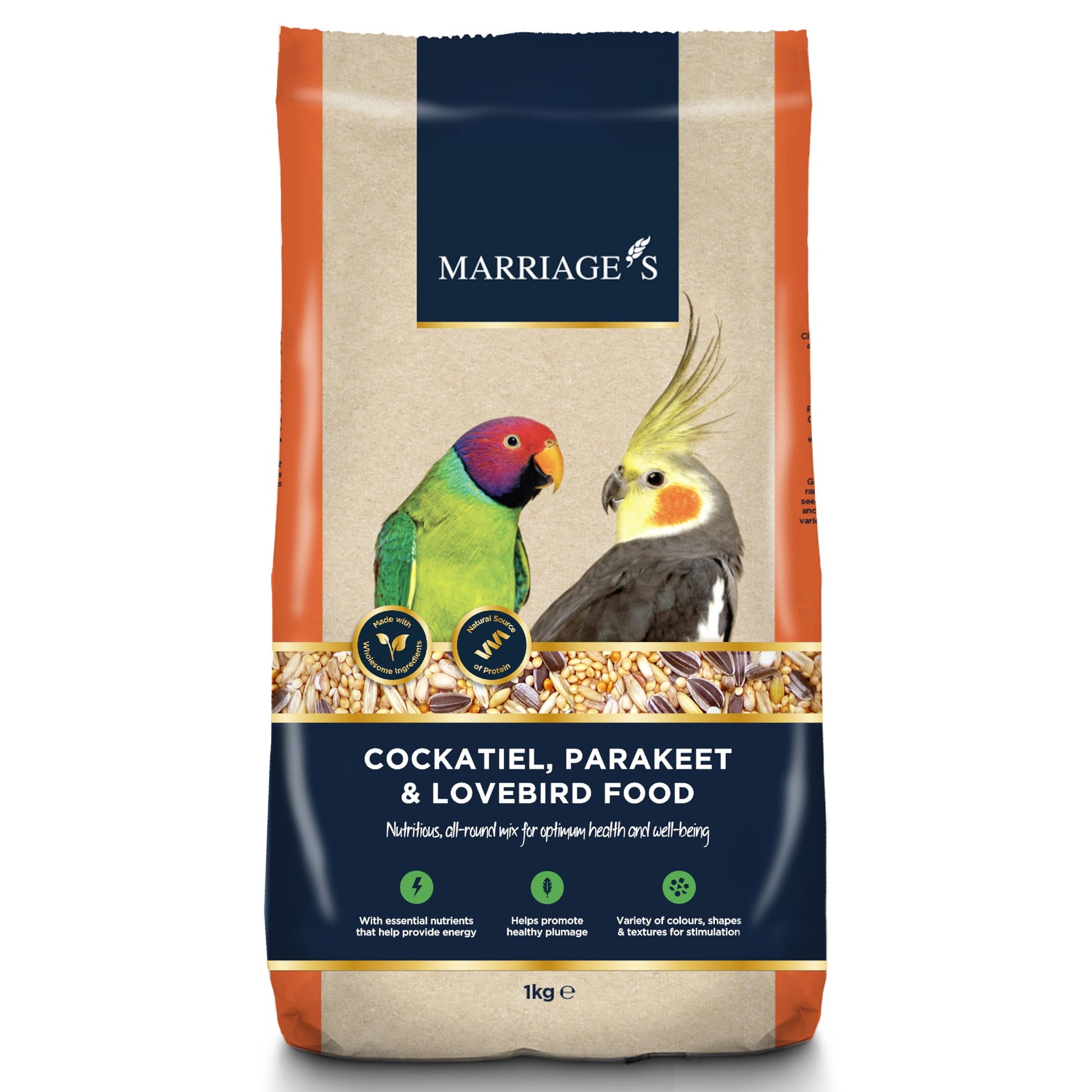 Marriages - Lovebird Food, Cockatiel Seed Mix, Parakeet Bird Seed with Oats, Nyjer Seed and Millet, Wholesome, Packed with Fibre and Protein (3kg)