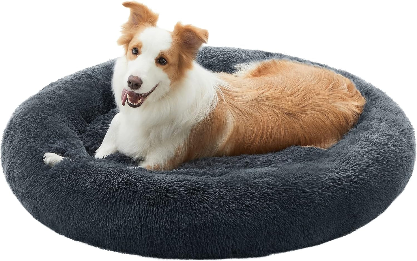Feandrea Dog Bed, Donut Cat Bed, Fluffy Calming Pet Bed with Removable, Washable Cover, Soft Long Plush, 50 cm, Grey - Comfort Style