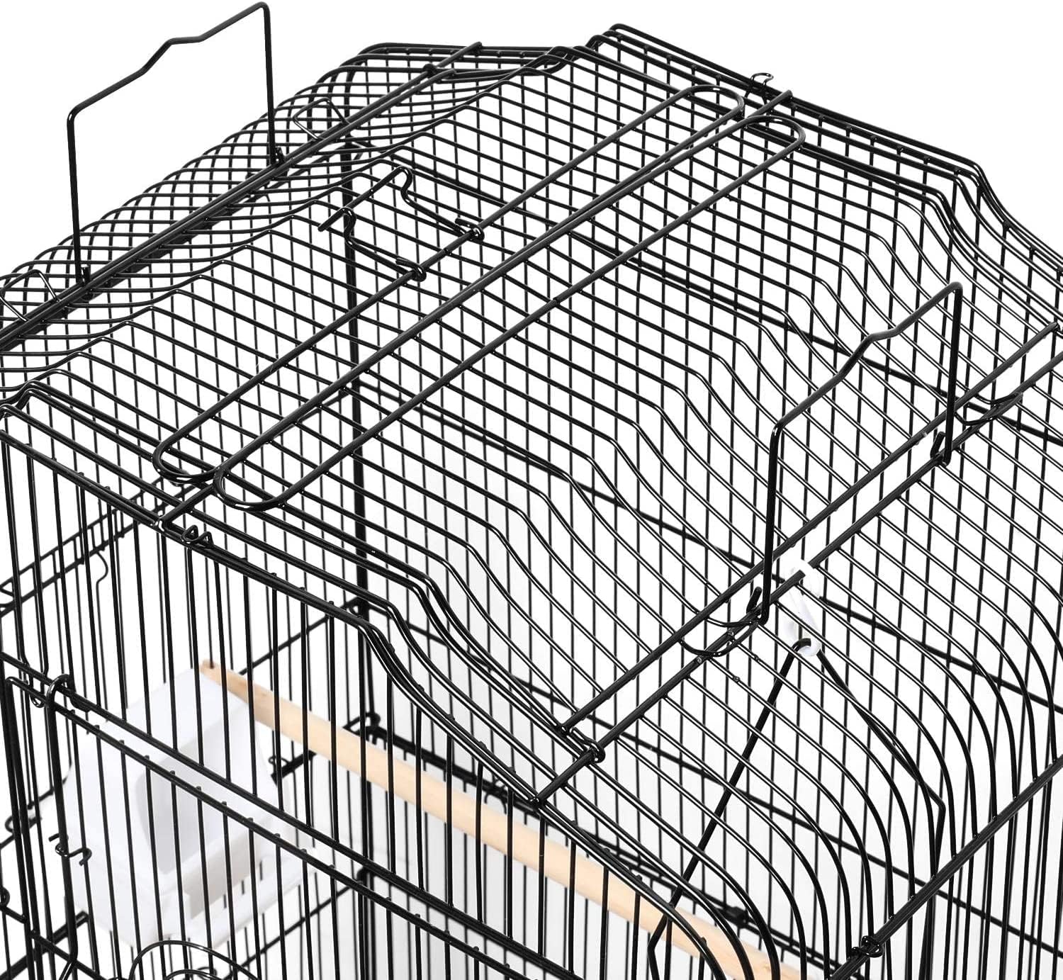 37" Rooftop Metal Large Bird Parrot Cage Carrier For Canary Budgie Cockatiel In Black & White(Black 46L x 36W x 93H) - Comfort Style