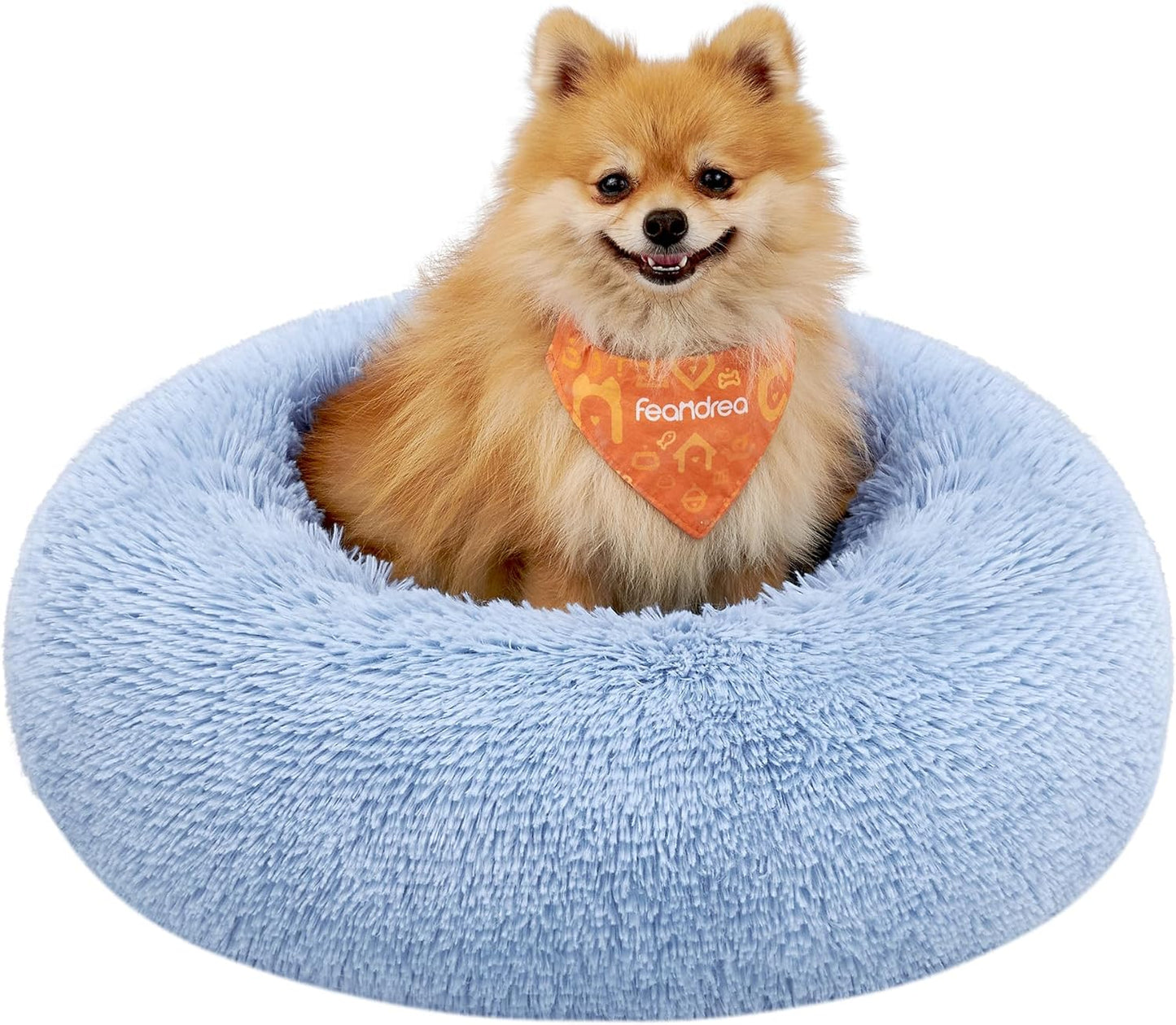 Feandrea Dog Bed, Donut Cat Bed, Fluffy Calming Pet Bed with Removable, Washable Cover, Soft Long Plush, 50 cm, Grey - Comfort Style