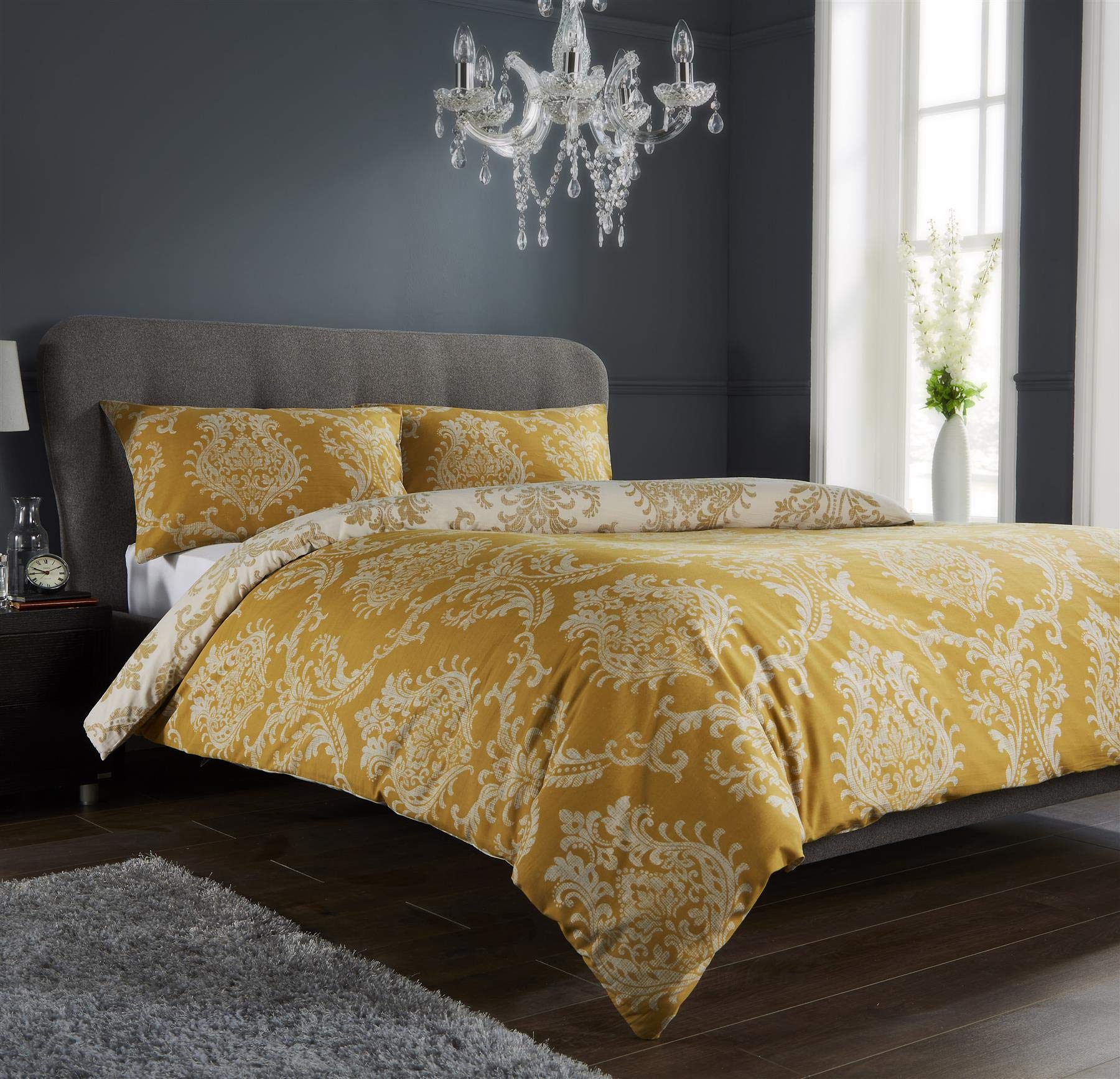 Olivia Rocco Royal Damask Duvet Cover Set Easy Care Quilt Covers With Pillowcases Cotton Rich Reversible Bedding Bed Linen Sets - Comfort Style