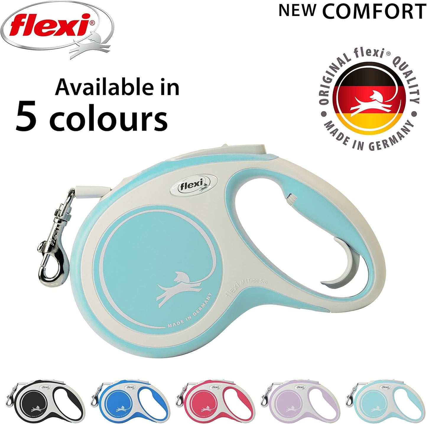 Flexi New Classic Tape Blue Large 8m Retractable Dog Leash/Lead for dogs up to 50kg/110lbs - Comfort Style