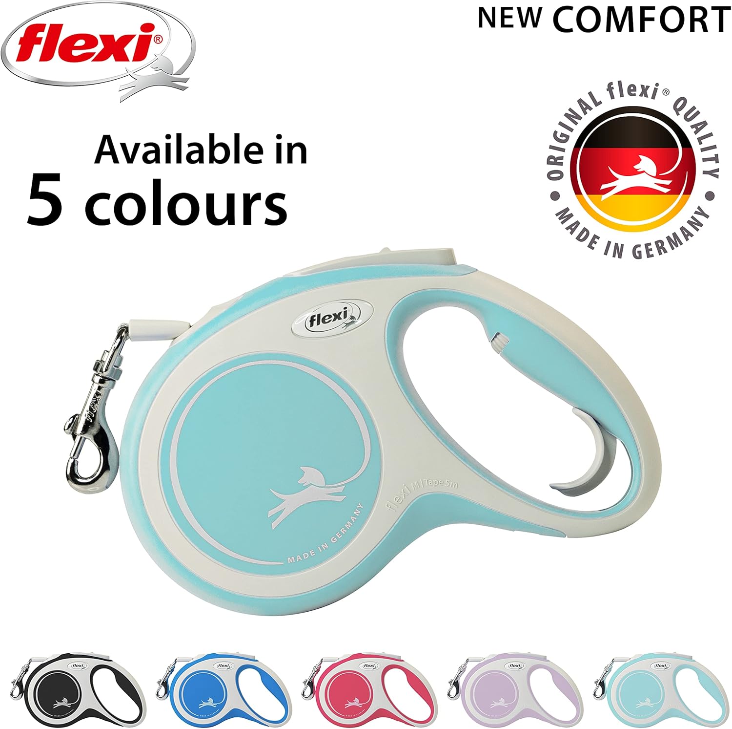Flexi New Classic Tape Blue Large 8m Retractable Dog Leash/Lead for dogs up to 50kg/110lbs - Comfort Style