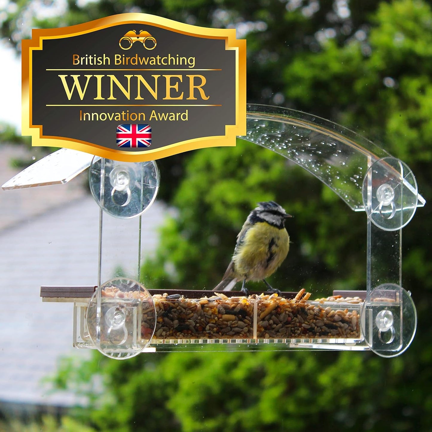 Window Bird Feeder with Strong Suction Cups - HOMEBIRD Window Bird Feeder UK with Removable Seed Tray For Bird Watching Bird Feeders for Small Birds Squirrel Proof Bird Feeder Window - Comfort Style