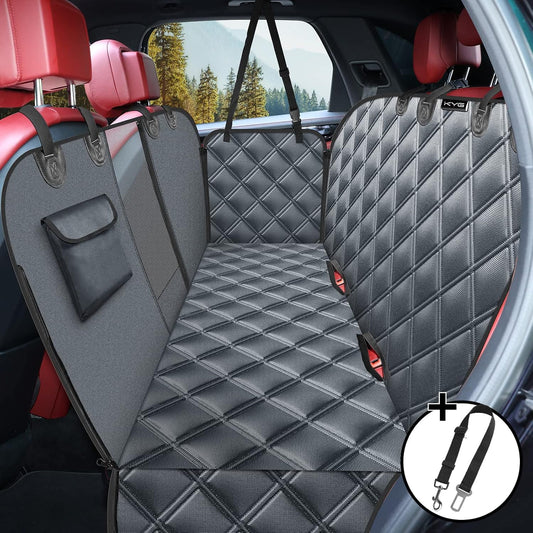 KYG Dog Car Seat Cover Dog Hammock For Car Back Seats With Side Protection And Mesh Visual Window, Durable Scratch Proof And Waterproof Pet Car Seat Cover For Cars/Trucks/Suv 135 X 148 Cm Red & Black