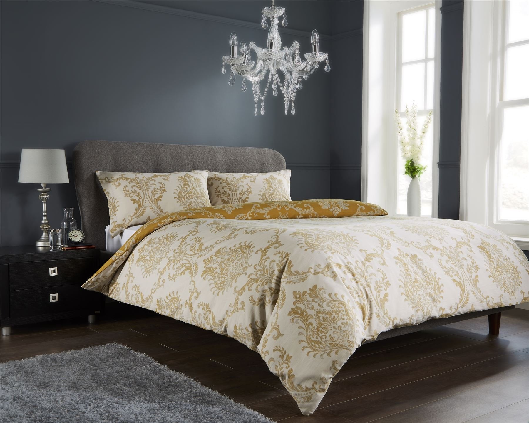 Olivia Rocco Royal Damask Duvet Cover Set Easy Care Quilt Covers With Pillowcases Cotton Rich Reversible Bedding Bed Linen Sets - Comfort Style