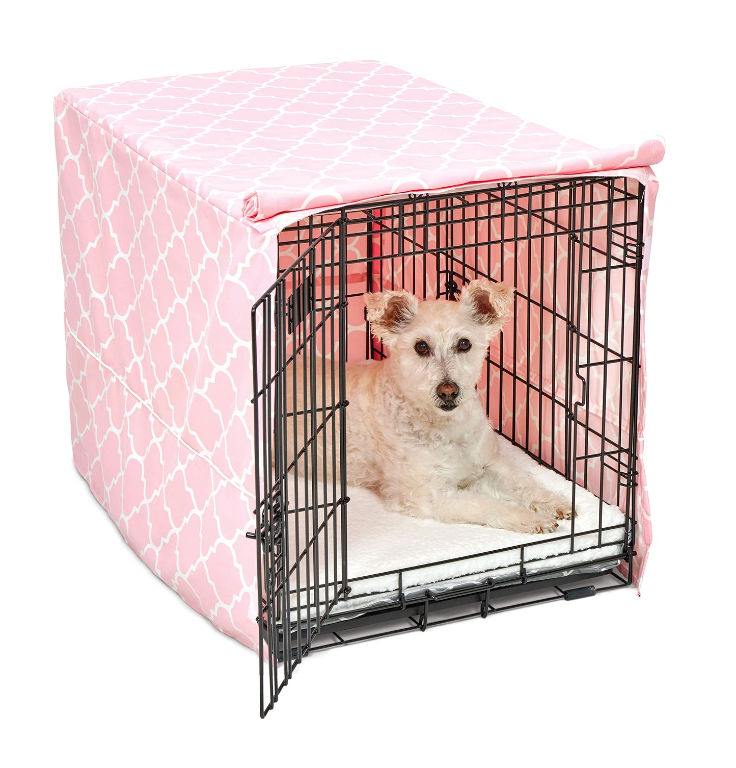 New World Large Dog Crate Cover Featuring Teflon Fabric Protector, Poly-Cotton Privacy Kennel Cover Fits Most 106 cm Crates, Gray Designer Print, Machine Washable, Reduces Barking, BCVR-42GYT