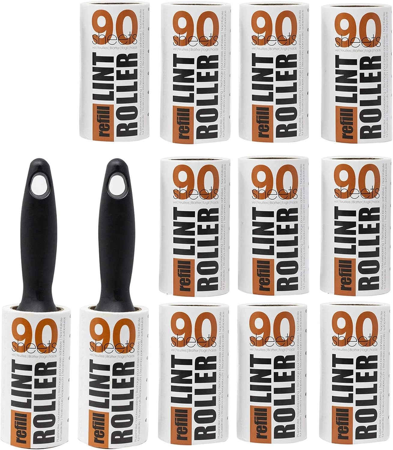 Redberry Value Lint Rollers - 2 Lint Rollers + 4 Replacements - 540 SHEETS IN TOTAL - 90 Sheets per Roll - Perfect for Pet Hair, Fluff, Dust - Can be Applied at any Fabric - Comfort Style