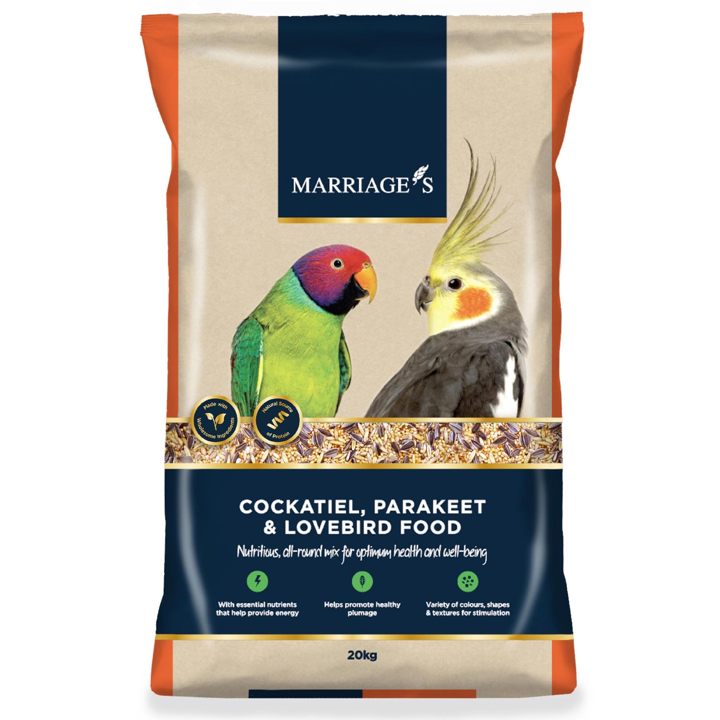 Marriages - Lovebird Food, Cockatiel Seed Mix, Parakeet Bird Seed with Oats, Nyjer Seed and Millet, Wholesome, Packed with Fibre and Protein (3kg)