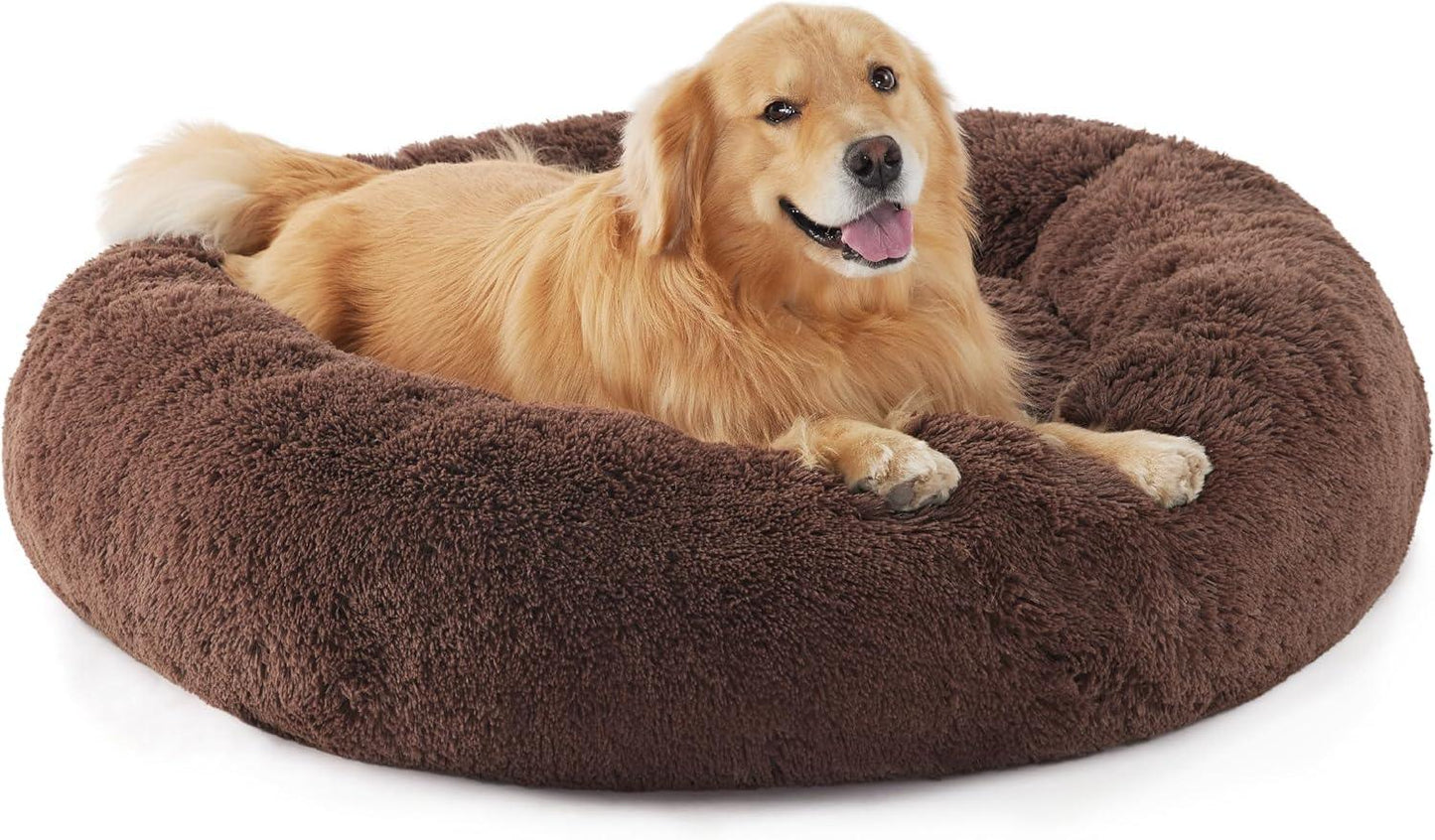 Bedsure Dog Bed Donut Bed - Washable Cat Beds for Indoor Cats Large, Fluffy Calming Kitten Bed for Small Dog and Puppy, Grey, 50x50x16cm - Comfort Style