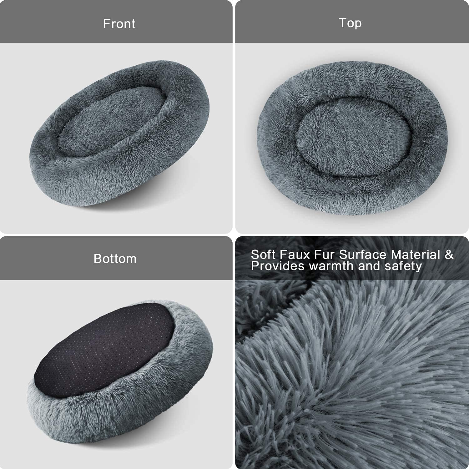 MFOX Calming Dog Bed Cat Bed Donut, Faux Fur Donut Cuddler Washable Self-Warming Pet Bed, Large Round Plush Dog Bed for Small/Medium/Large Dogs(60cm/80cm/90cm/110cm) - Comfort Style