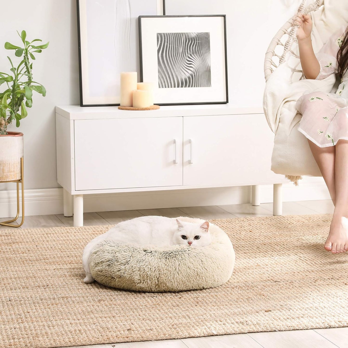Feandrea Dog Bed, Donut Cat Bed, Fluffy Calming Pet Bed with Removable, Washable Cover, Soft Long Plush, 50 cm, Grey - Comfort Style