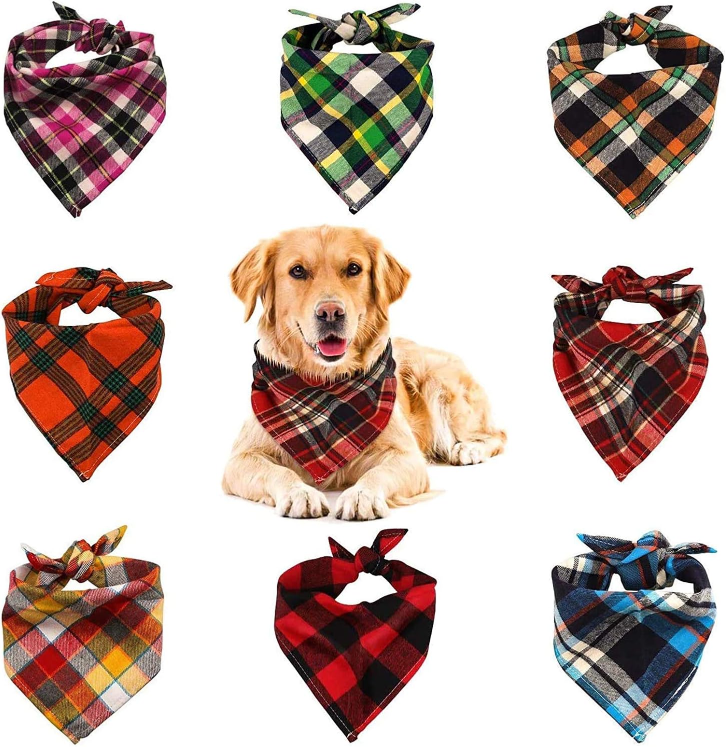 VIPITH, Bandana for Dogs, Pack of 8 Washable Reversible Adjustable Triangle Bibs for Pets and Cats (Random Color)