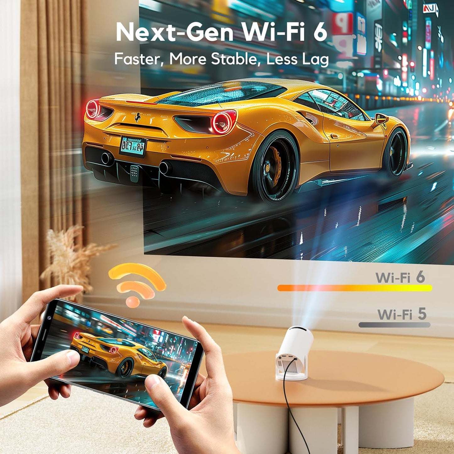 [Built-in Apps & Auto Keystone] AKIYO O2 Projector 2026 Upgraded 18000 Lumen with WiFi6 and Bluetooth 5.4, Mini Projector 1080P Full HD Supported, 180° Rotation Compatible with HDMI/USB/Laptop/PS5