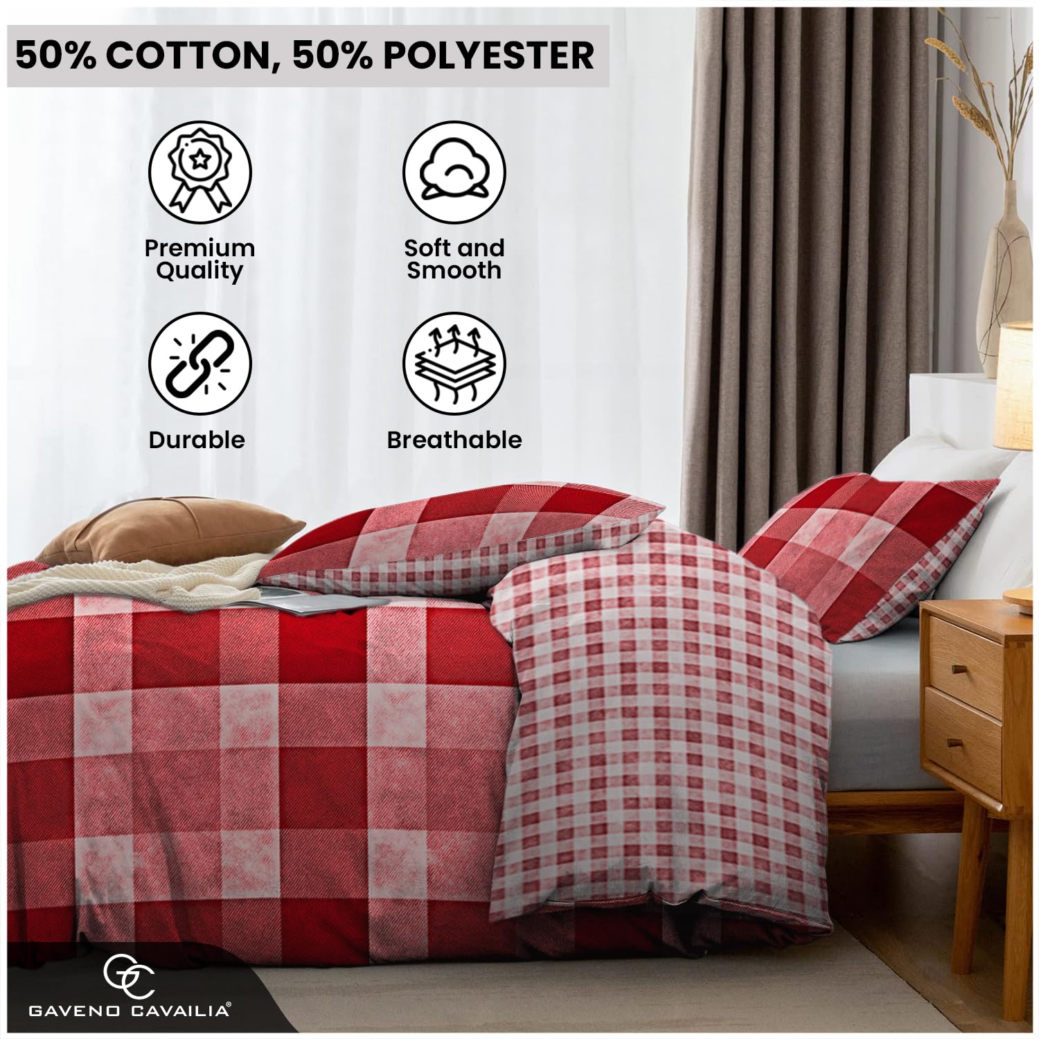 Gaveno Cavailia Luxury DENIM CHECK Bed Set with Duvet Cover and Pillow Cases, Polyester-Cotton - Comfort Style