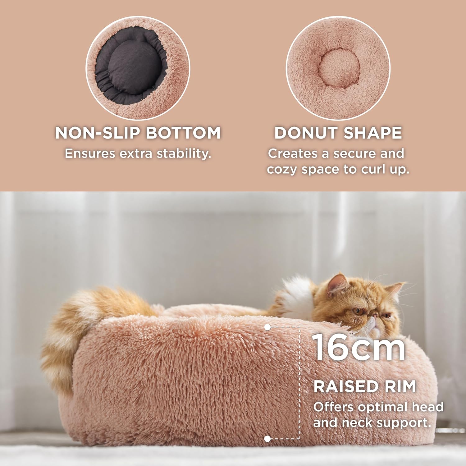 Bedsure Dog Bed Donut Bed - Washable Cat Beds for Indoor Cats Large, Fluffy Calming Kitten Bed for Small Dog and Puppy, Grey, 50x50x16cm - Comfort Style