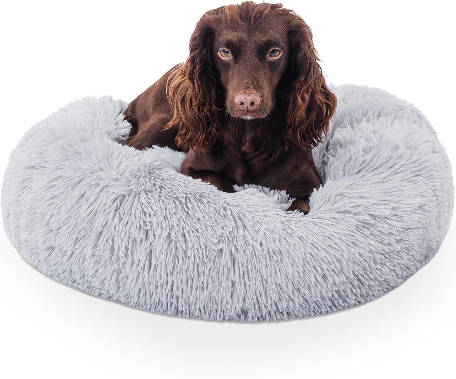 Woof & Whiskers Donut Beds For Dogs Grey Dog Bed 70cm Donut Bed Calming Dog Beds Round Plush Donut Cuddler Bed With Non Slip Base Anti Anxiety Properties Machine Washable (Dark Grey, 70cm) - Comfort Style