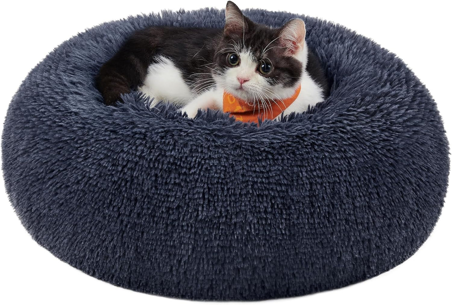 Feandrea Dog Bed, Donut Cat Bed, Fluffy Calming Pet Bed with Removable, Washable Cover, Soft Long Plush, 50 cm, Grey - Comfort Style