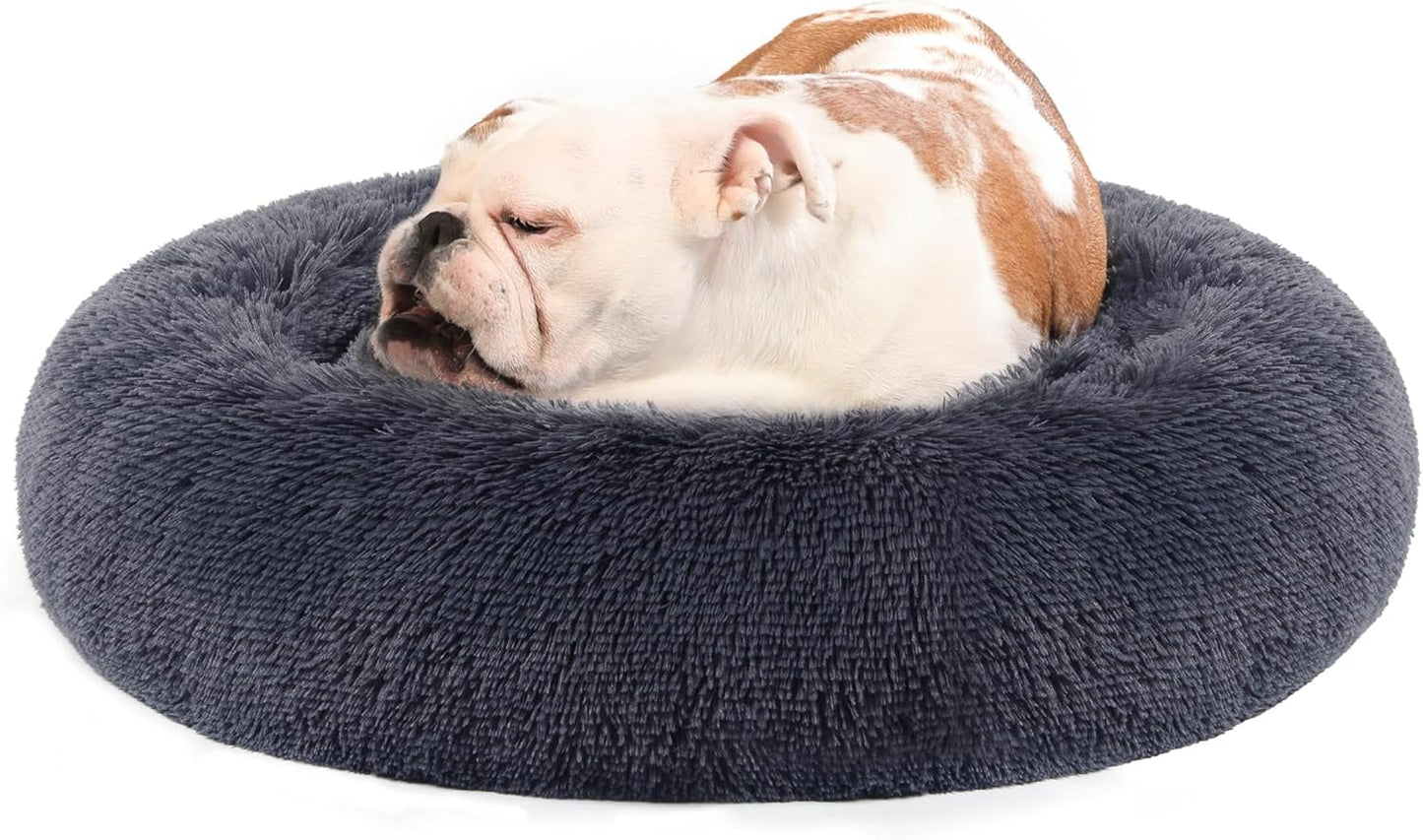 Feandrea Dog Bed, Donut Cat Bed, Fluffy Calming Pet Bed with Removable, Washable Cover, Soft Long Plush, 50 cm, Grey - Comfort Style