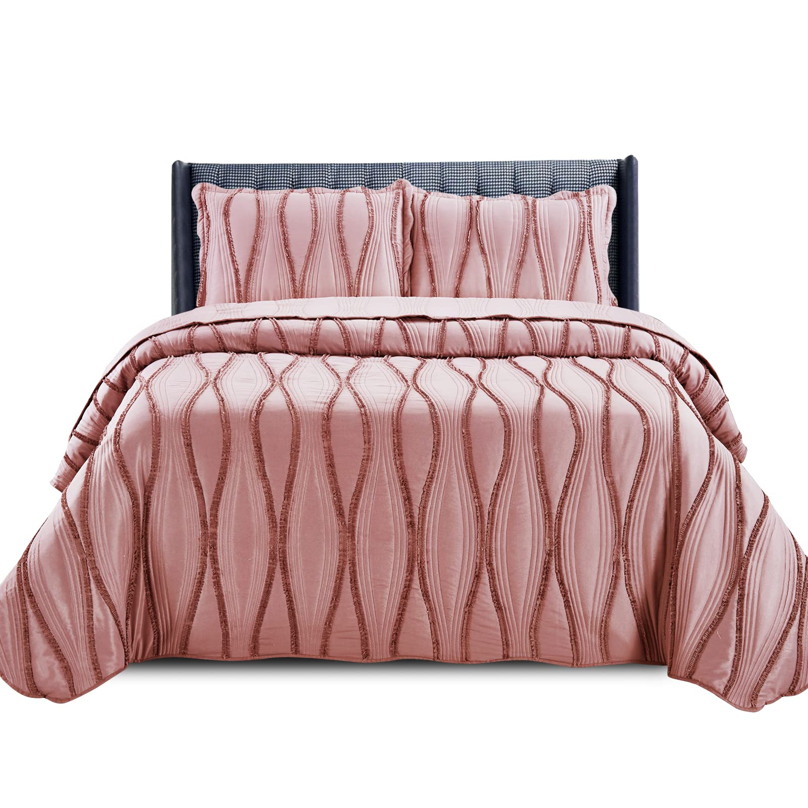 PHP Beautiful Quilted Bedspread Throw Embossed Frilled Pattern Quilt Coverlets Bedspreads Throw Bedding for All Season Comforter Set - Mustard - Single