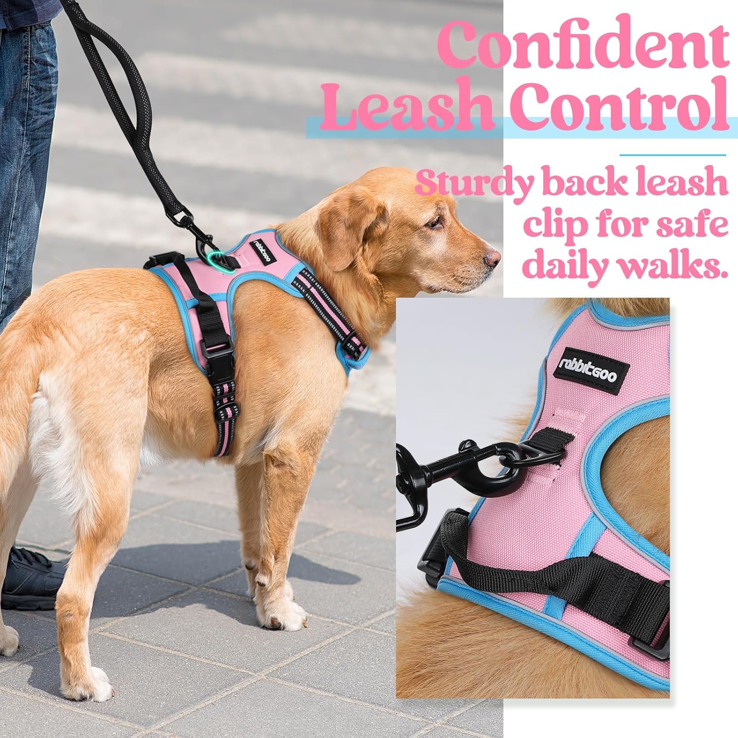 rabbitgoo Dog Harness Large Dog No Pull Pet Harness with 2 Leash Clips, Adjustable Soft Padded Pet Vest, Reflective No-Choke with Easy Control Handle for Training or Walking, Red, L - Comfort Style