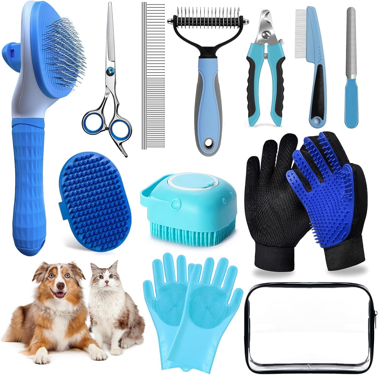 13Pcs Pet Grooming Kit - Dog Cat Deshedding Brush, Nail Clippers with File, Hair Remover Gloves & Bath Tools for Long/Short Haired Pets, Grooming Tool for Long and Short Haired Pets