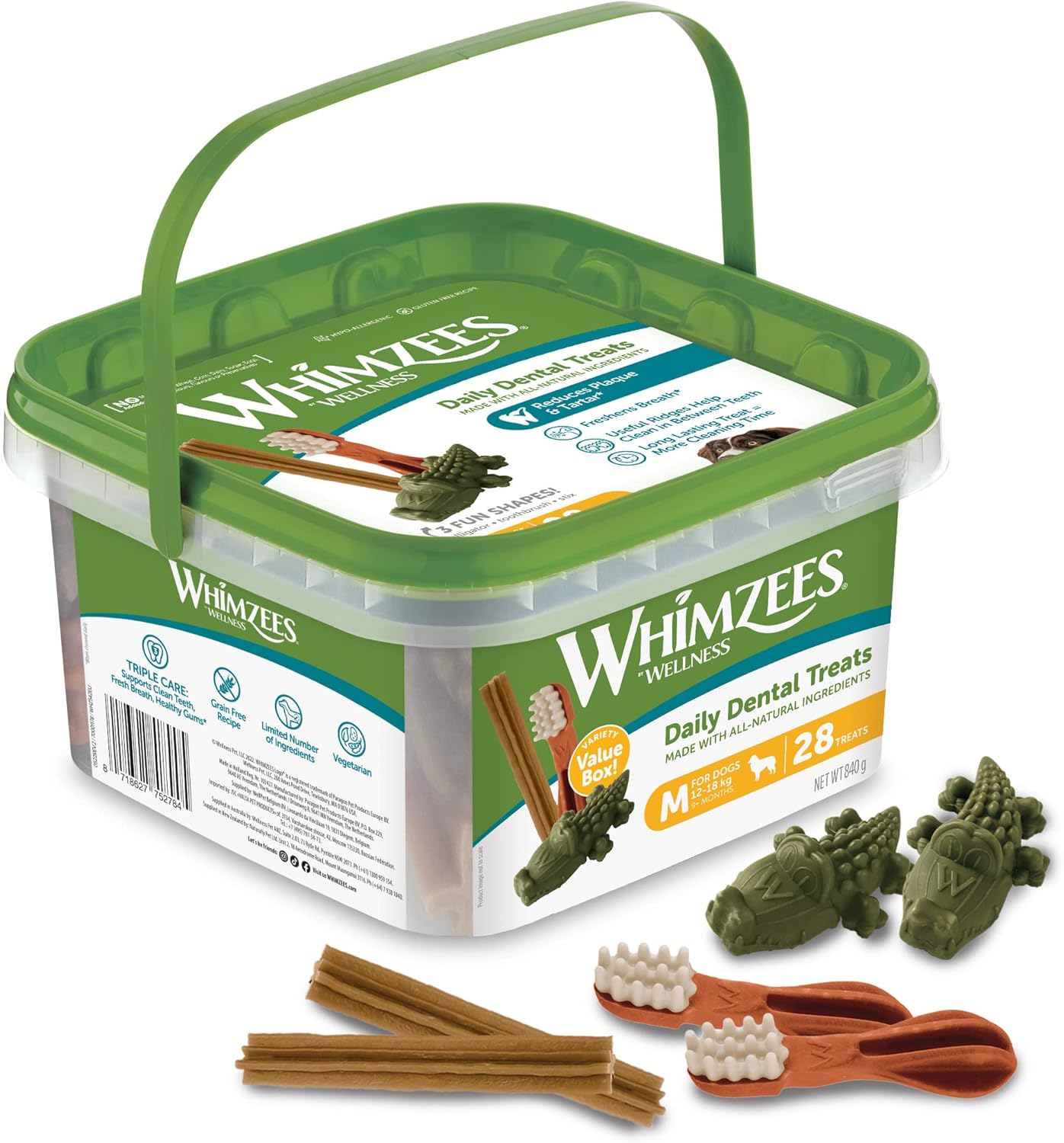 WHIMZEES By Wellness Variety Box Dental, Mixed Shapes, Size S, 56 Pieces, Natural and Grain Free Dog Chews, Dog Dental Sticks for Small Breeds, No Added Sugar - Comfort Style