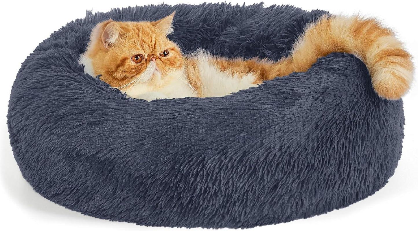 Bedsure Dog Bed Donut Bed - Washable Cat Beds for Indoor Cats Large, Fluffy Calming Kitten Bed for Small Dog and Puppy, Grey, 50x50x16cm - Comfort Style