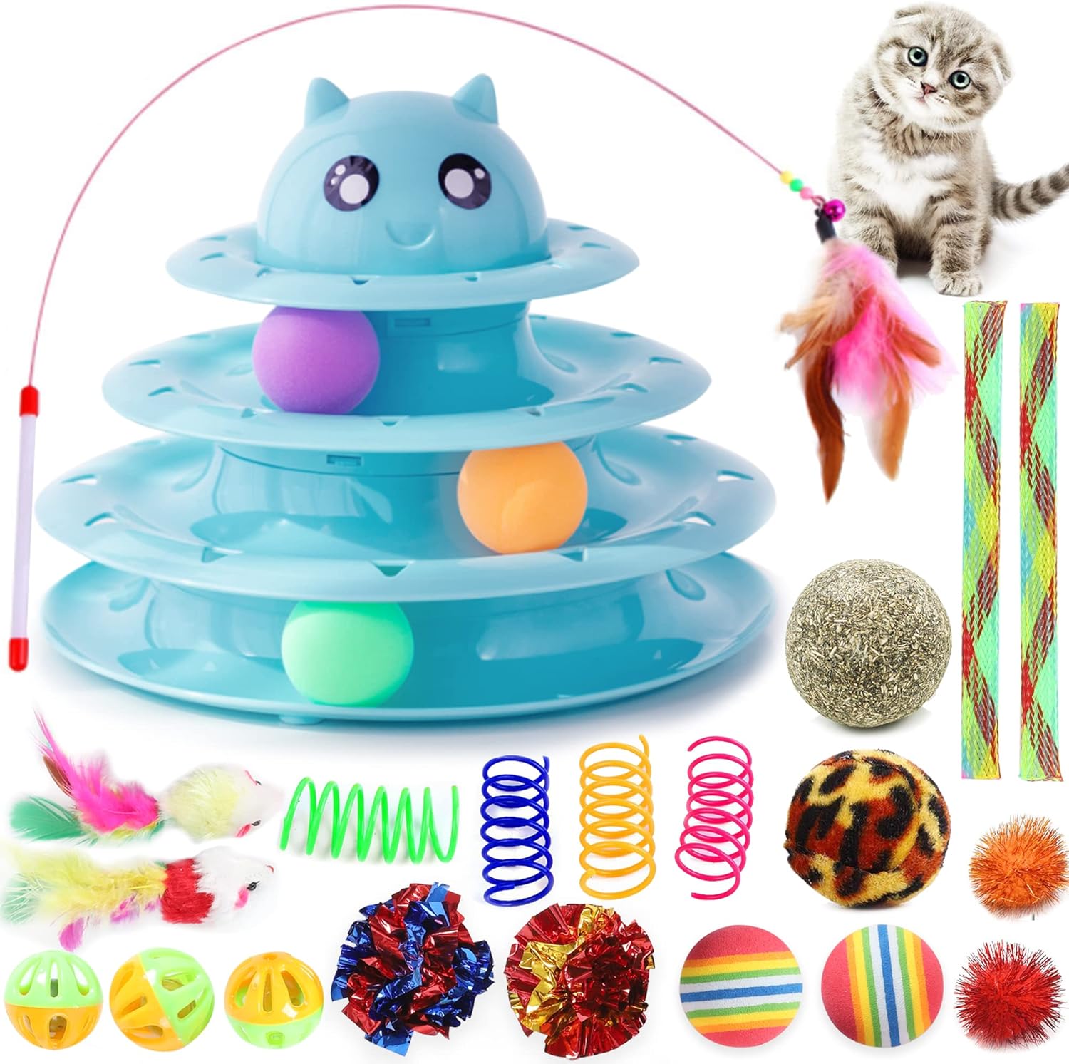 atomic rubber bouncing ball cat toy PawsPik Chirp & Chase Motion Activated Cat Ball with LED Lights, Red main image 0
