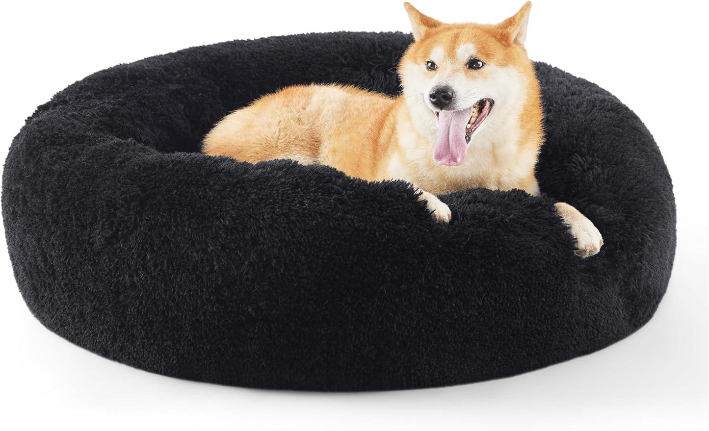 Bedsure Dog Bed Donut Bed - Washable Cat Beds for Indoor Cats Large, Fluffy Calming Kitten Bed for Small Dog and Puppy, Grey, 50x50x16cm - Comfort Style