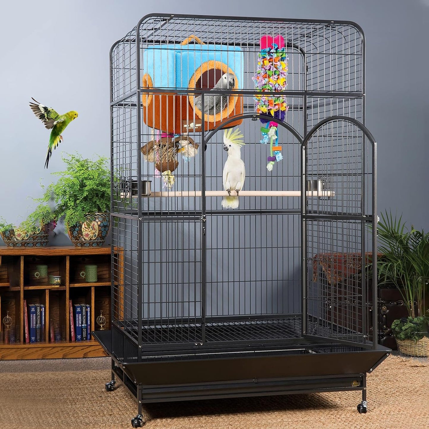 GINDOOR Large Size Parrot Nest House - Winter Warm Bird Snuggle Hut Hanging Birds House Cage Hideaway Cave Bed for Large Birds Amazon Parrots African Grey Cockatoos Macaws - Comfort Style