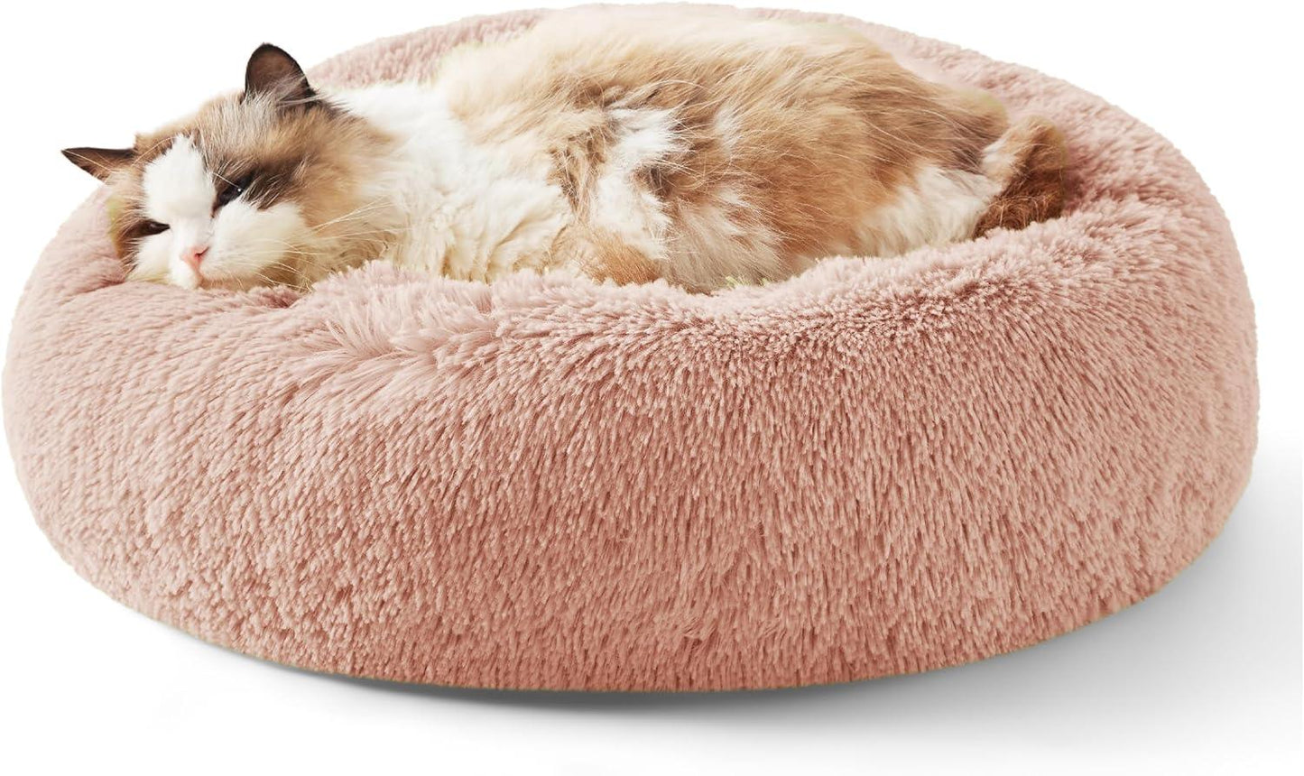 Bedsure Dog Bed Donut Bed - Washable Cat Beds for Indoor Cats Large, Fluffy Calming Kitten Bed for Small Dog and Puppy, Grey, 50x50x16cm - Comfort Style
